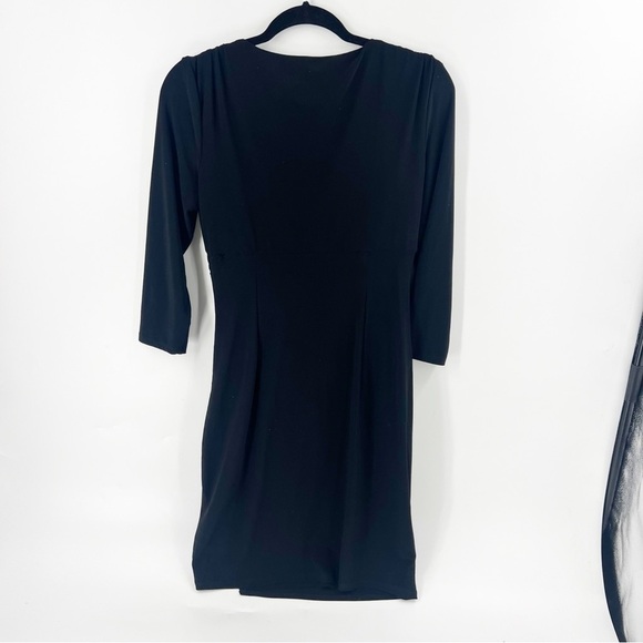 ✅ Lauren Ralph Lauren Surplice Bodycon Ruched Black Midi Sheath Dress Size 8 - Picture 2 of 7